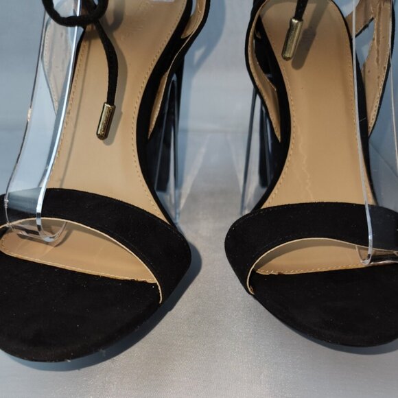 Charlotte Russe, block heels, slingback black, velvet, strappy, lace up, size 11 - Picture 3 of 15